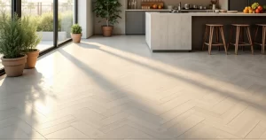 Piso de porcelanato elegante em cozinha moderna