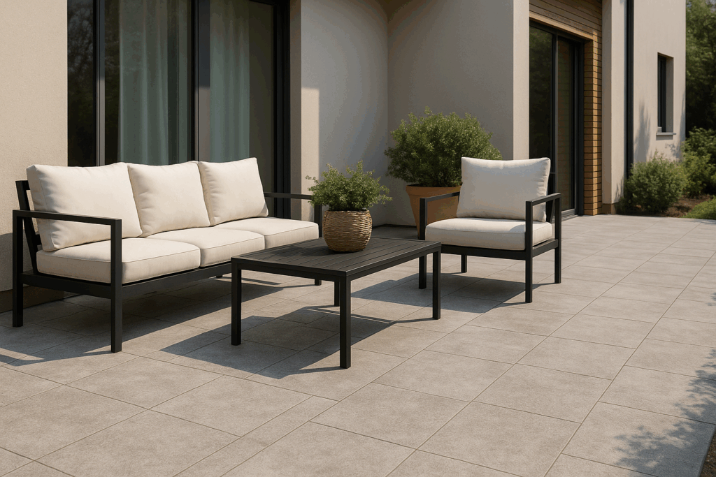 Pátio gourmet – placas antiderrapantes em concreto leve.