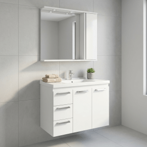 Kit Gabinete para Banheiro duas portas branco três gavetas